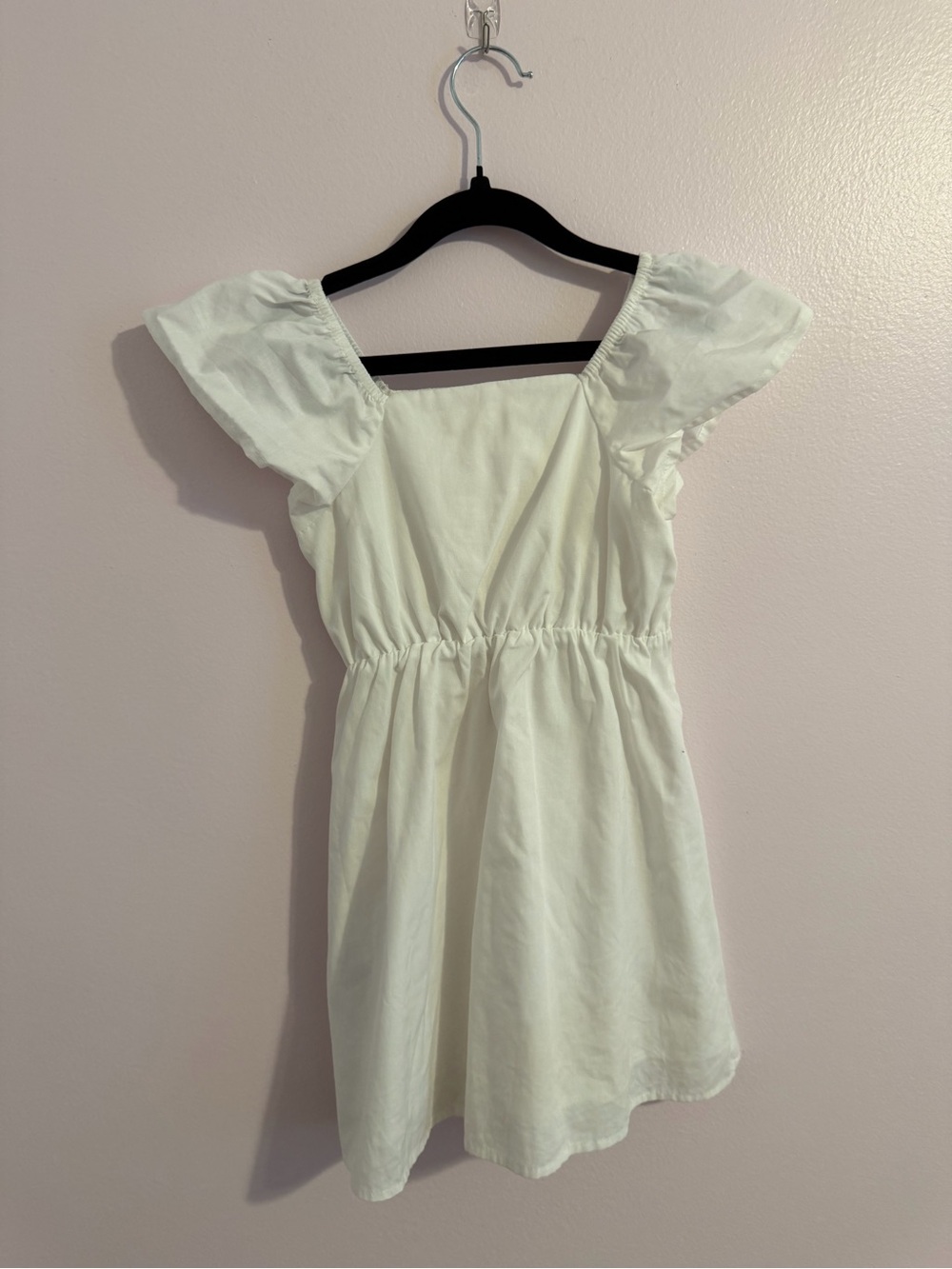Copper Key White Girls' Square Neck Cotton Dress with Puff Sleeves